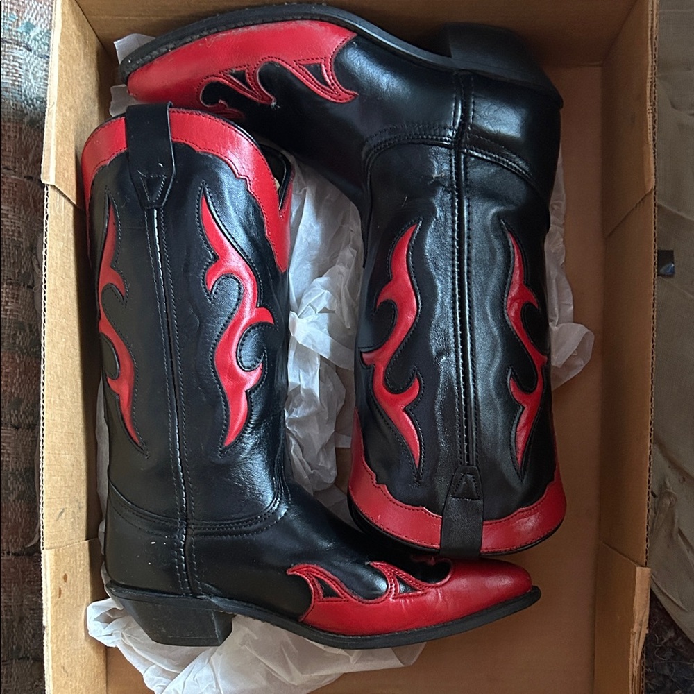 American West Black and Red Cowboy Boots